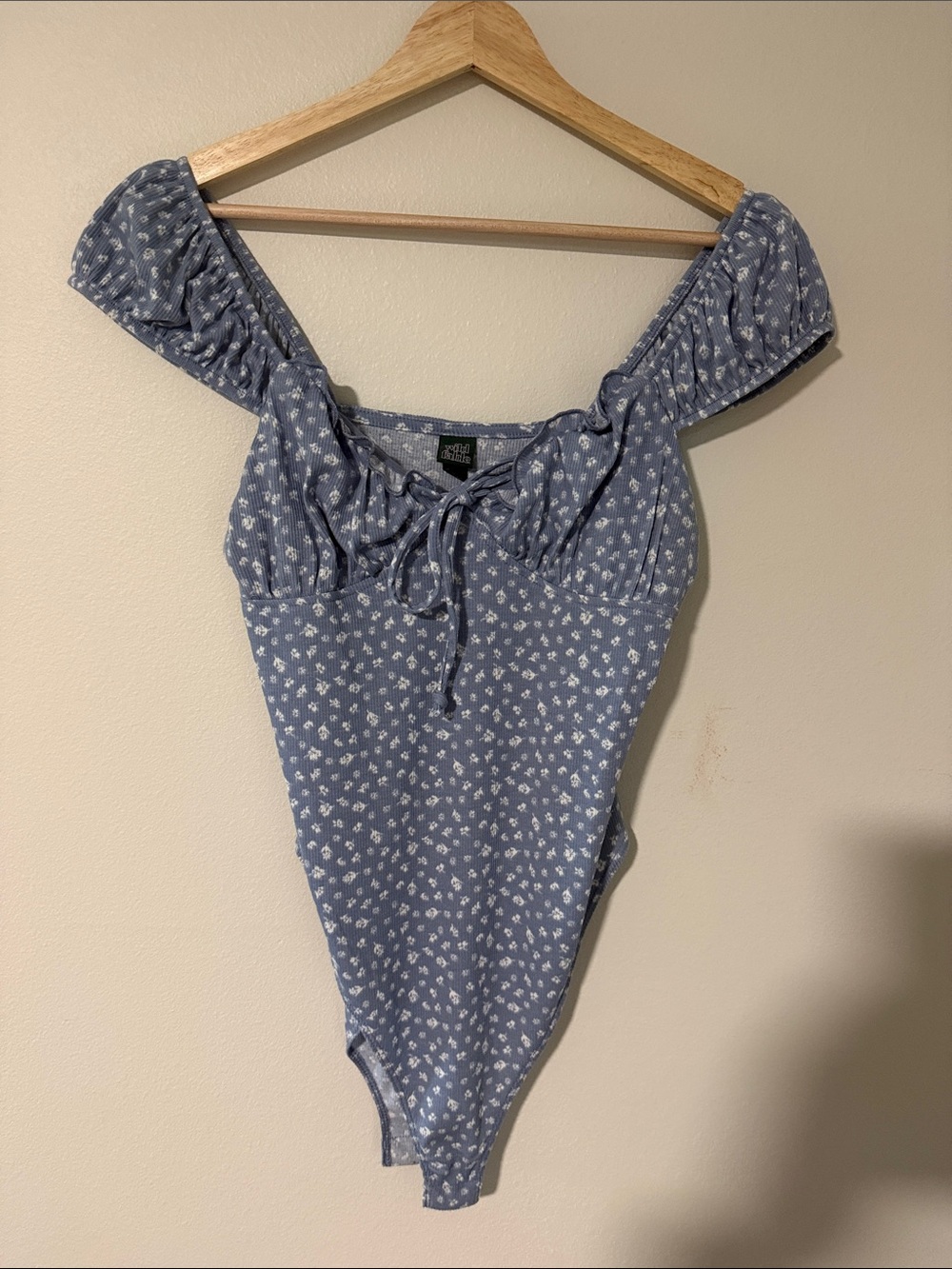 wild fable Blue Floral Off-Shoulder Bodysuit with Front Tie